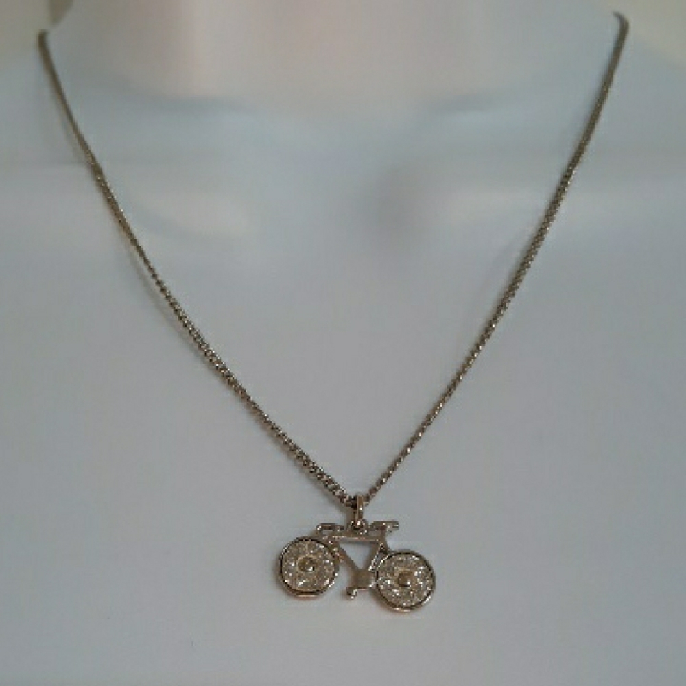 Silver Tone Bicycle Pendant Necklace 16" Chain Charming Charlie
